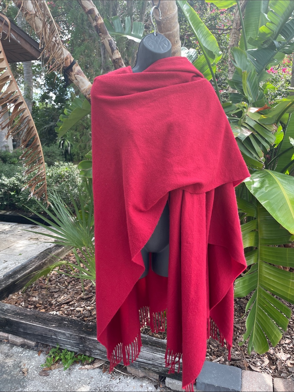 Dillard’s red fringe, scarf, wrap, or poncho